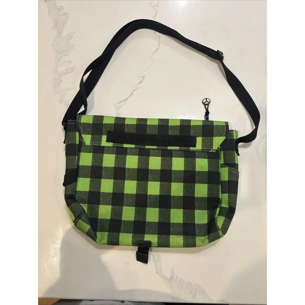Vintage Green Gray Black Plaid Print YakPak Backpack Messenger Bag